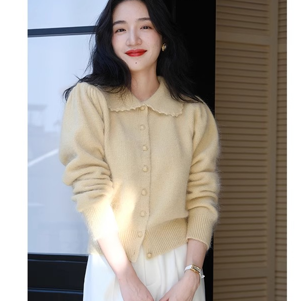 POLO领长袖针织衫女秋2025新款内搭复古软糯红色开衫毛衣气质百搭