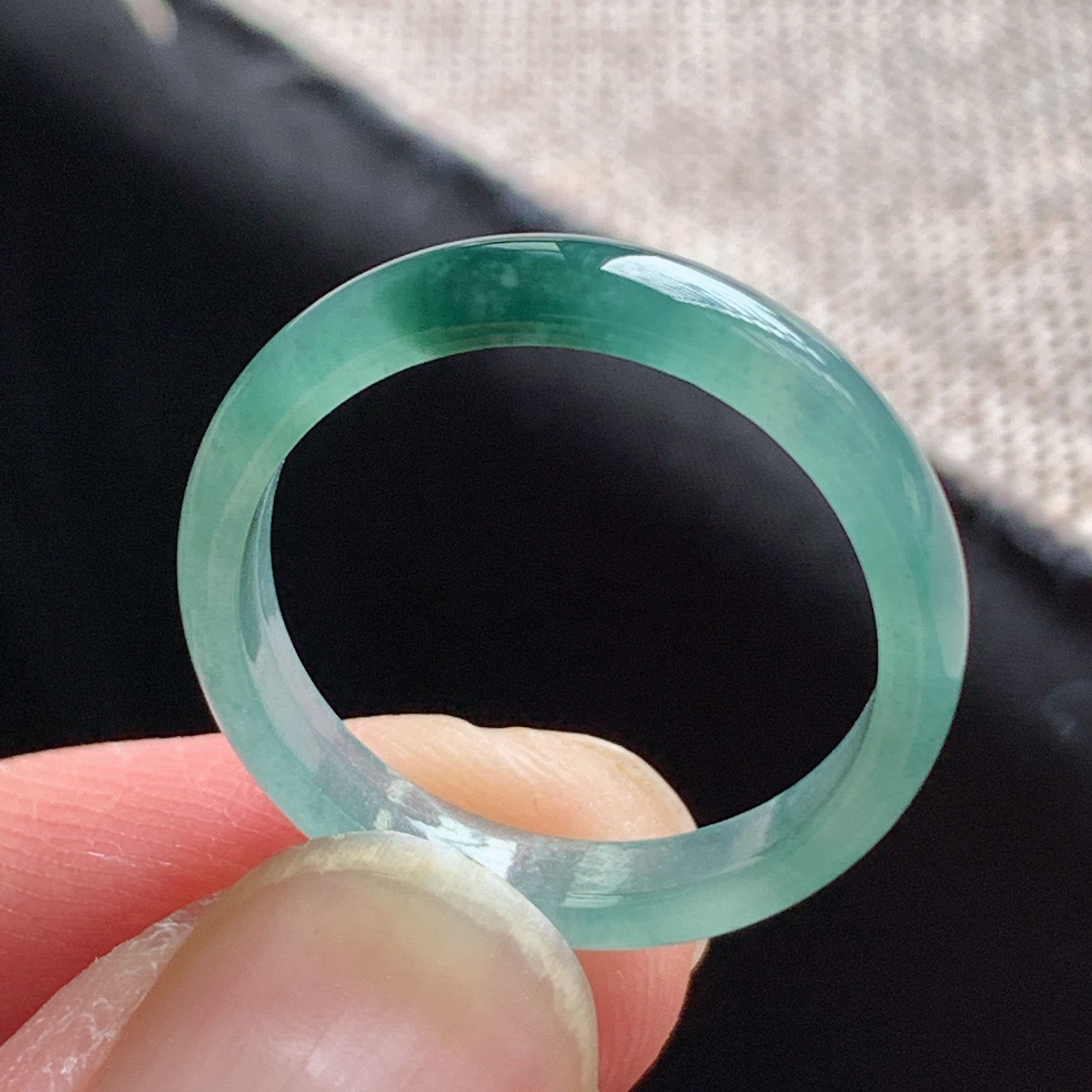 天然A货翡翠 冰种18号冰飘花飘蓝花男女戒指指环素圈戒圈尾戒B