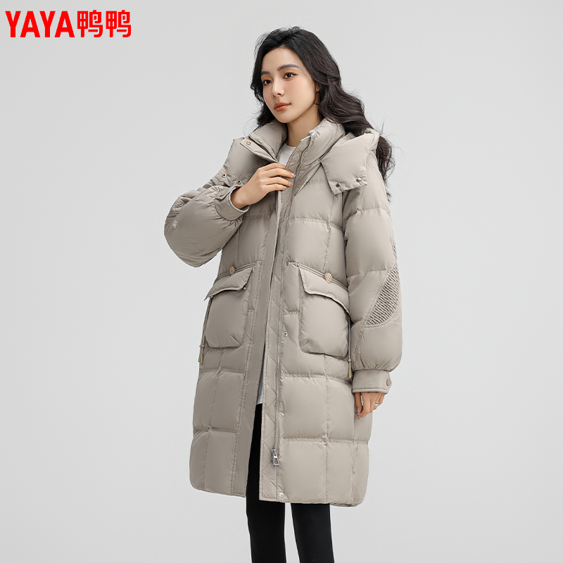 YAYA/鸭鸭羽绒服百搭女士连帽户外保暖时尚中长款YE4B602721A