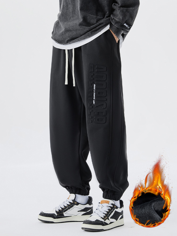 胖子大码男装330斤潮流美式凹凸3D立体印花束宽松运动休闲卫裤秋