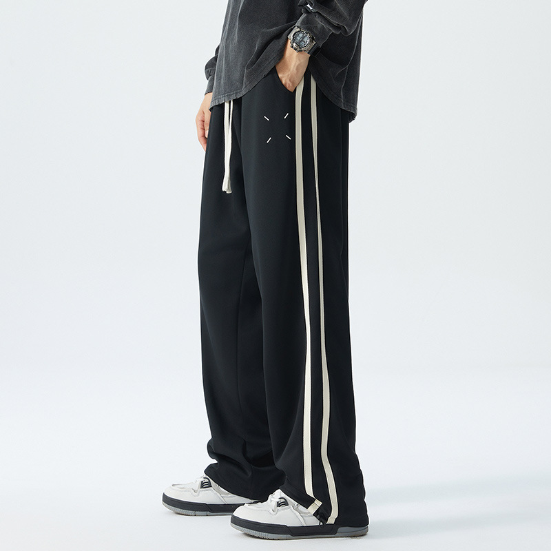 胖子大码休闲裤潮男美式阔腿直筒裤宽松肥佬运动束垂感拖地长裤