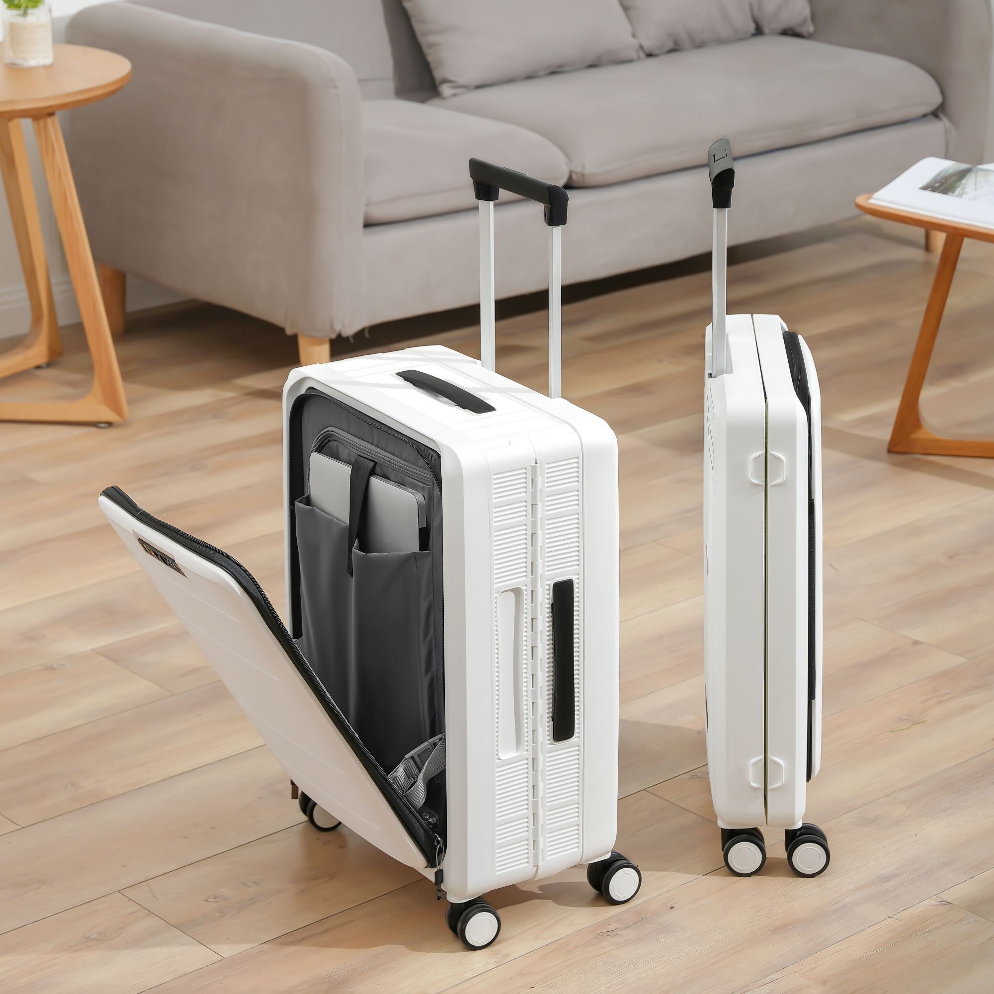 bubule20寸多功能防摔电脑行李箱女开口登机旅行箱男大容量拉杆箱