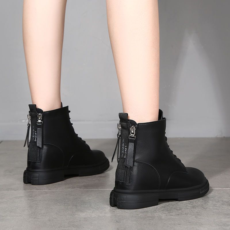 真软皮2023新款英伦风靴子女鞋秋冬季韩版百搭马丁靴加绒平底单靴