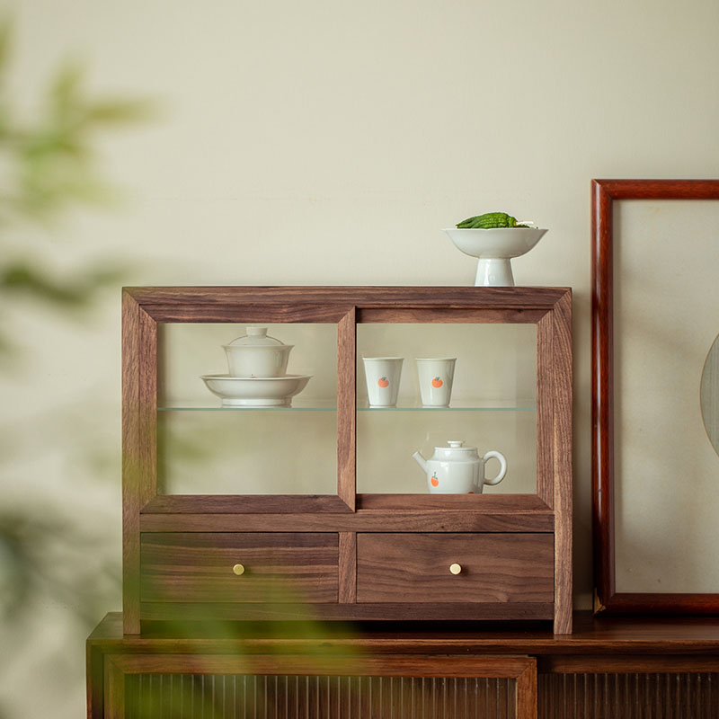 北美黑胡桃双抽柜 规格506*246*390双开门收纳家用日式防尘木质