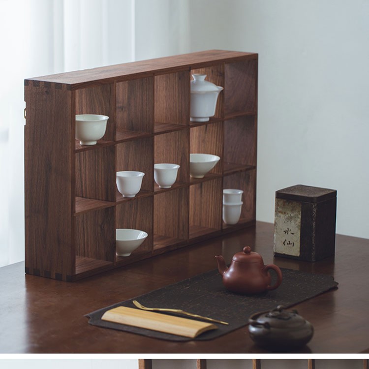 【15格】黑胡桃原木多宝格多宝阁茶具收纳架茶壶架茶具壁挂式博古架