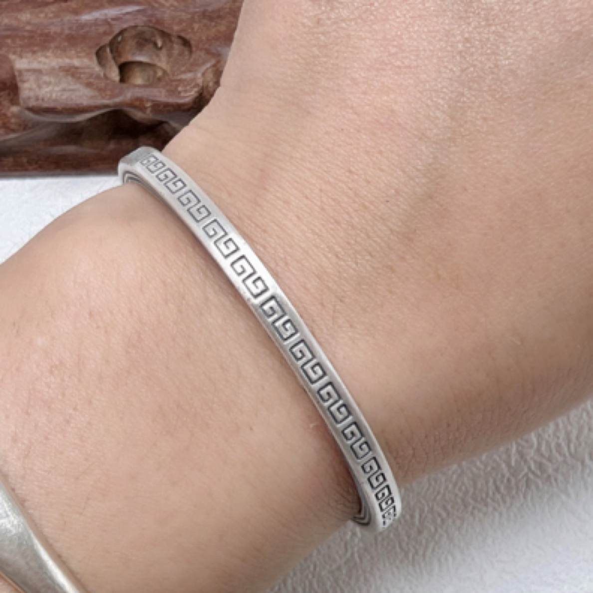 足银银制品 纯银精致回纹复古百搭手镯