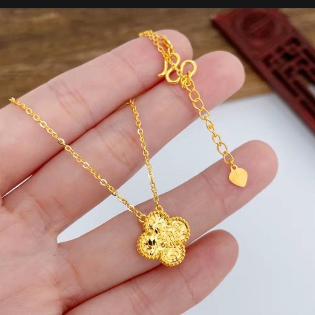 铜合金项链 碎冰冰四叶草爆闪锁骨链双面女士轻奢小众0149