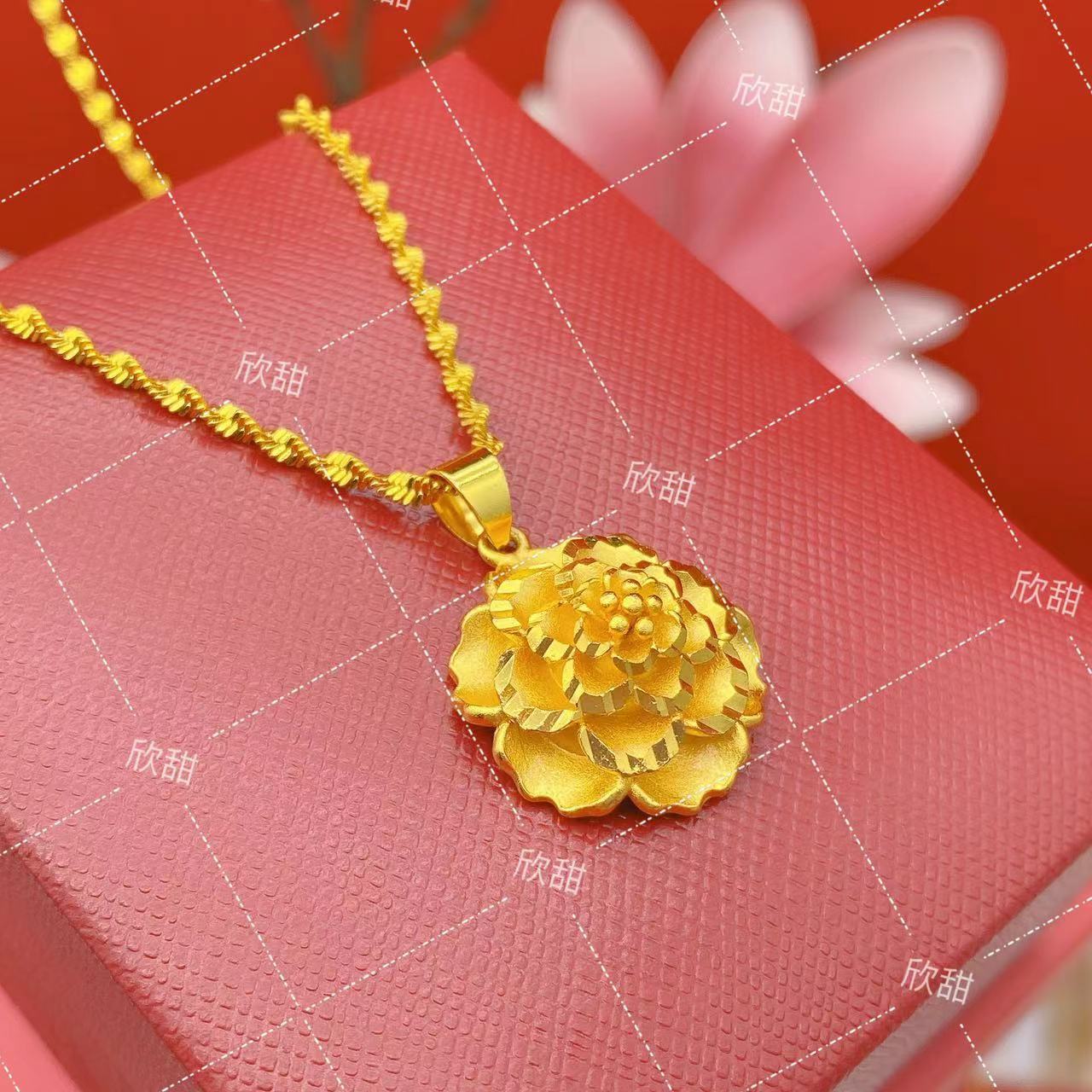 铜合金项链 早秋新款立体牡丹花女士项链百搭新中式锁骨链0082 