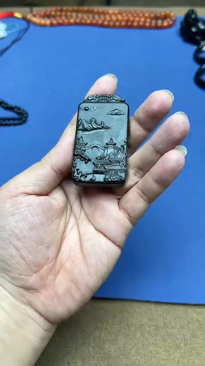【闪购商品】和田玉（墨玉）挂件未镶嵌墨玉山水牌