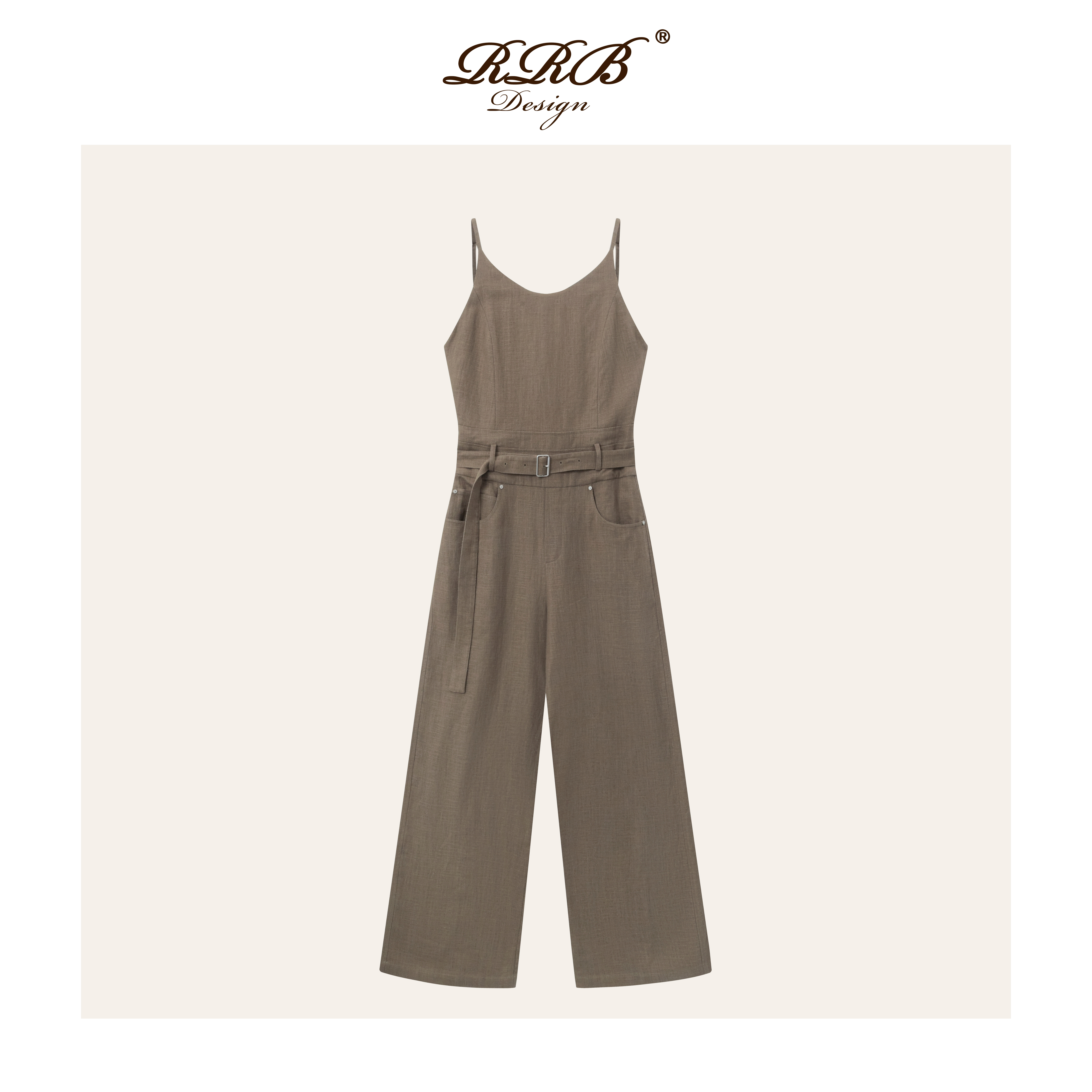 RRB Design「优雅出行」时髦气质显瘦苎麻高腰吊带连体裤