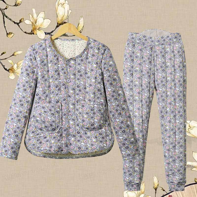 秋冬新款小棉衣套装中老年女装冬季夹棉棉裤妈妈装保暖两件套棉袄