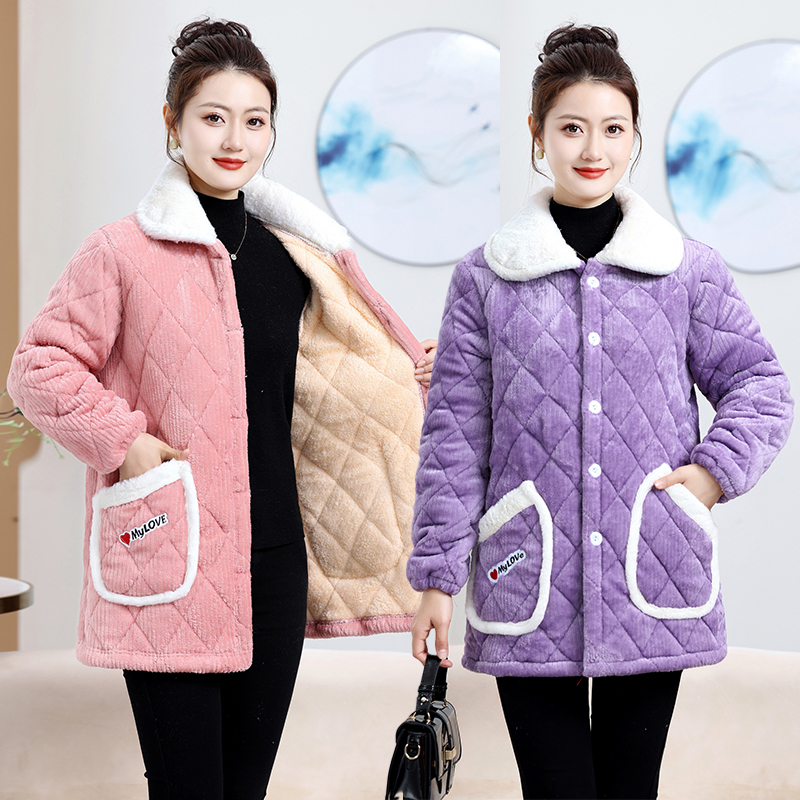 秋冬新款加绒加厚保暖罩衣棉服中老年女装冬季棉衣妈妈装棉袄外套