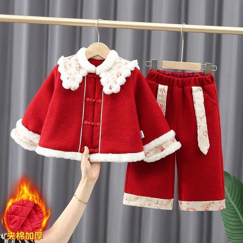 女童拜年服冬装儿童过新年衣服女宝宝周岁礼服服套装中国风唐装