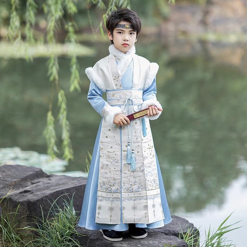 男童服拜年服2024新款冬款儿童古装男孩唐装加厚新年国风过年服