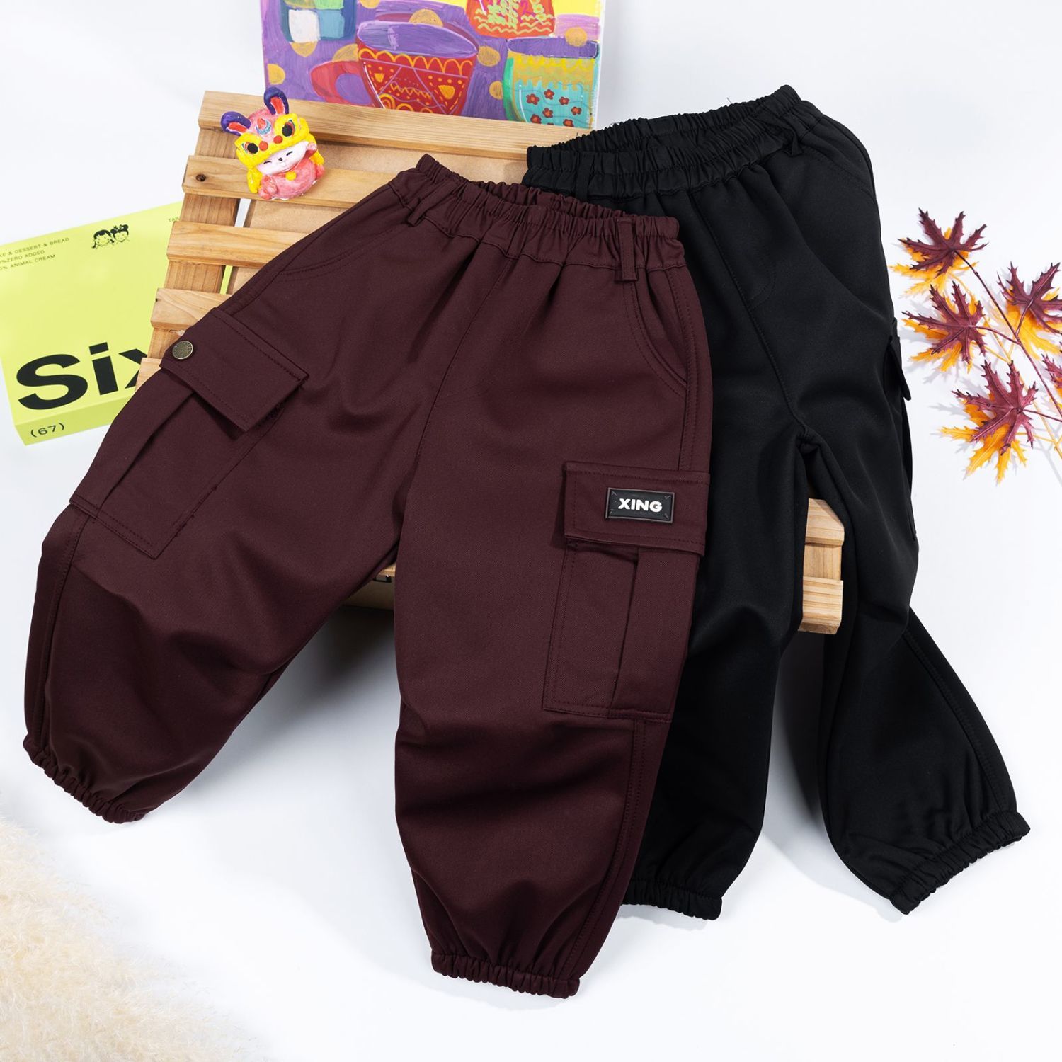 男童女童加绒工装裤2024新款小中大童外穿秋冬季加厚保暖休闲裤子