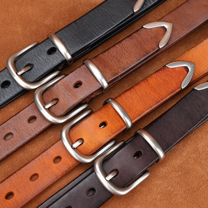 2.8cm窄头层牛皮手工皮带女真皮针扣腰带女时尚针扣简约裤带女潮
