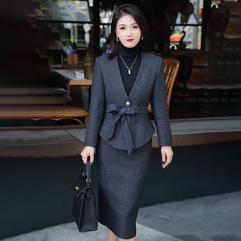 秋冬高定显瘦气质修身名媛职业套装羊毛女神范西装套装女正装