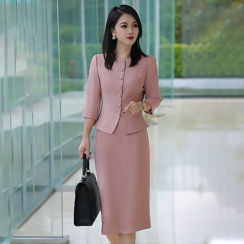 粉色西装套装女秋季新款高端气质两件套裙时尚御姐范职业女裙套装