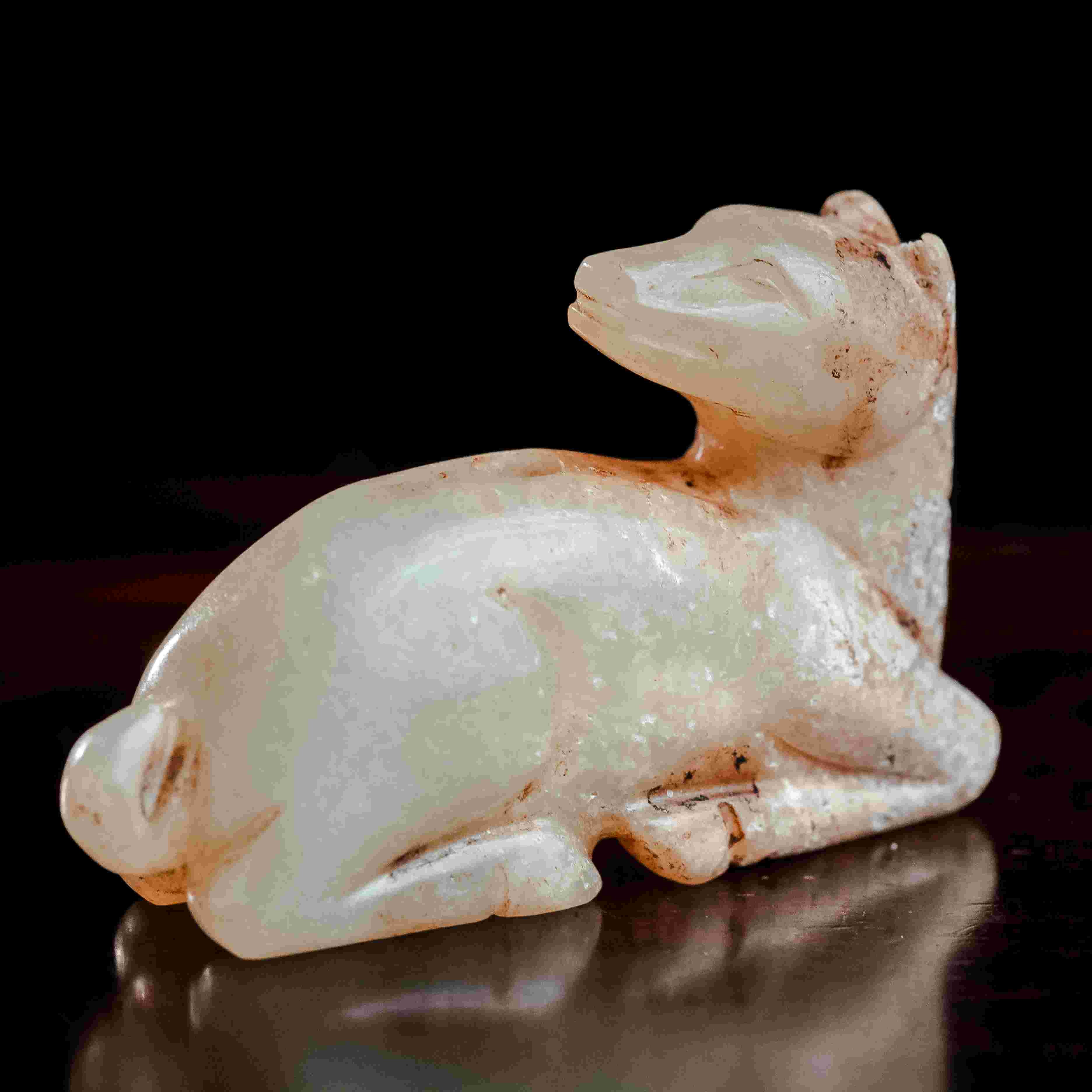 1358明代和田玉玉犬花件898