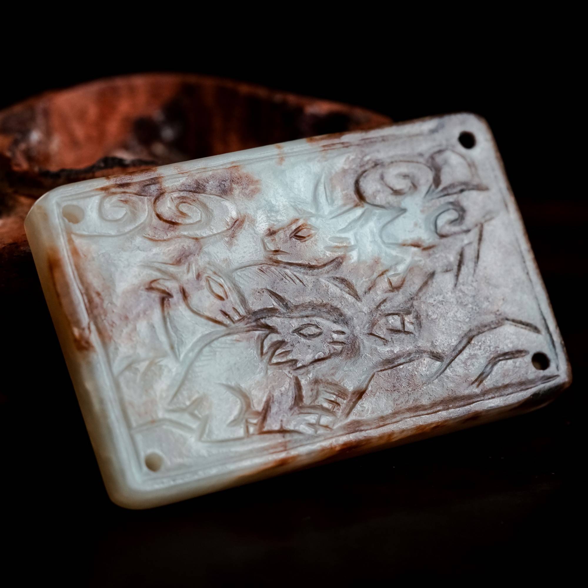 1338明代和田玉天鹿带板857