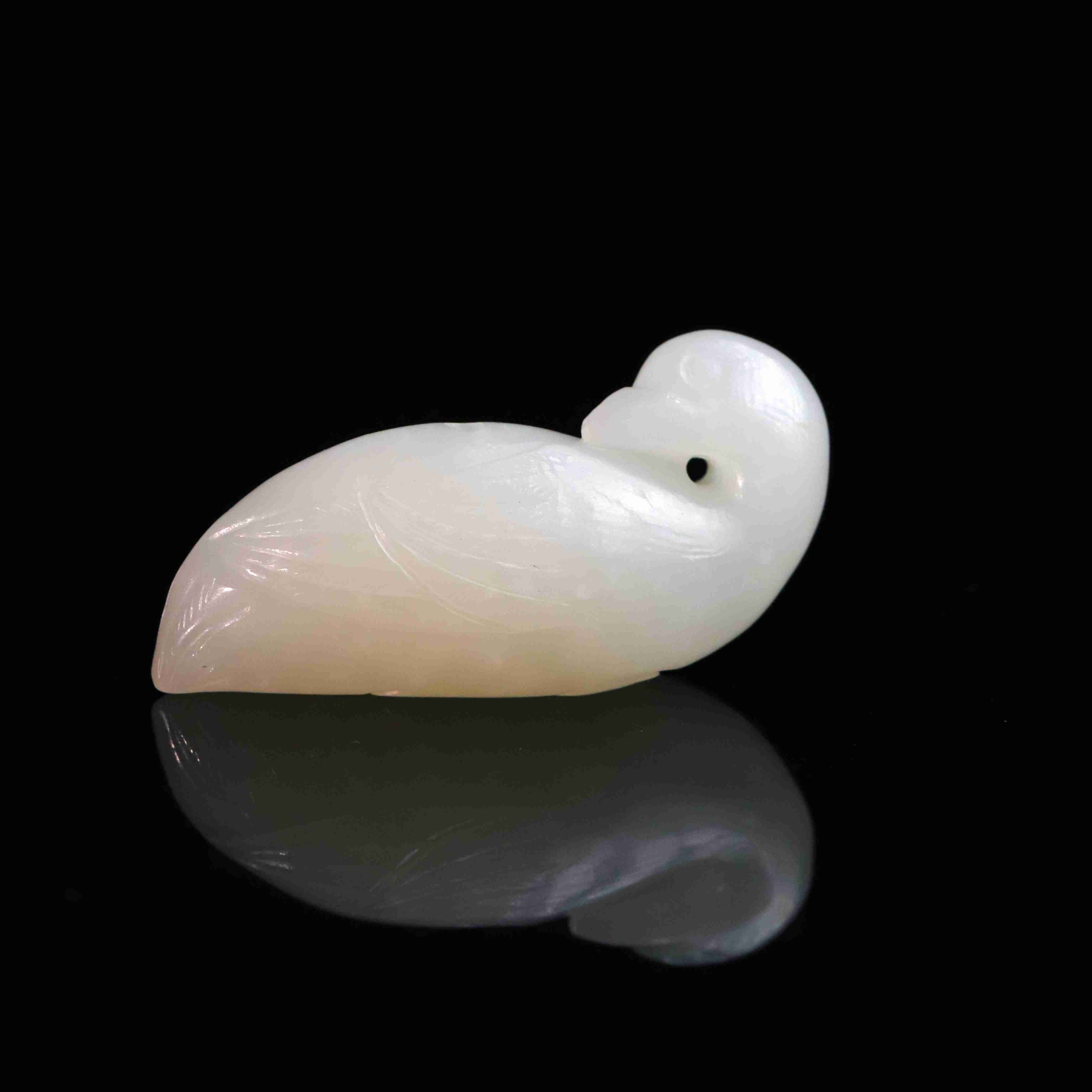 109清代和田玉鹅如意花件754