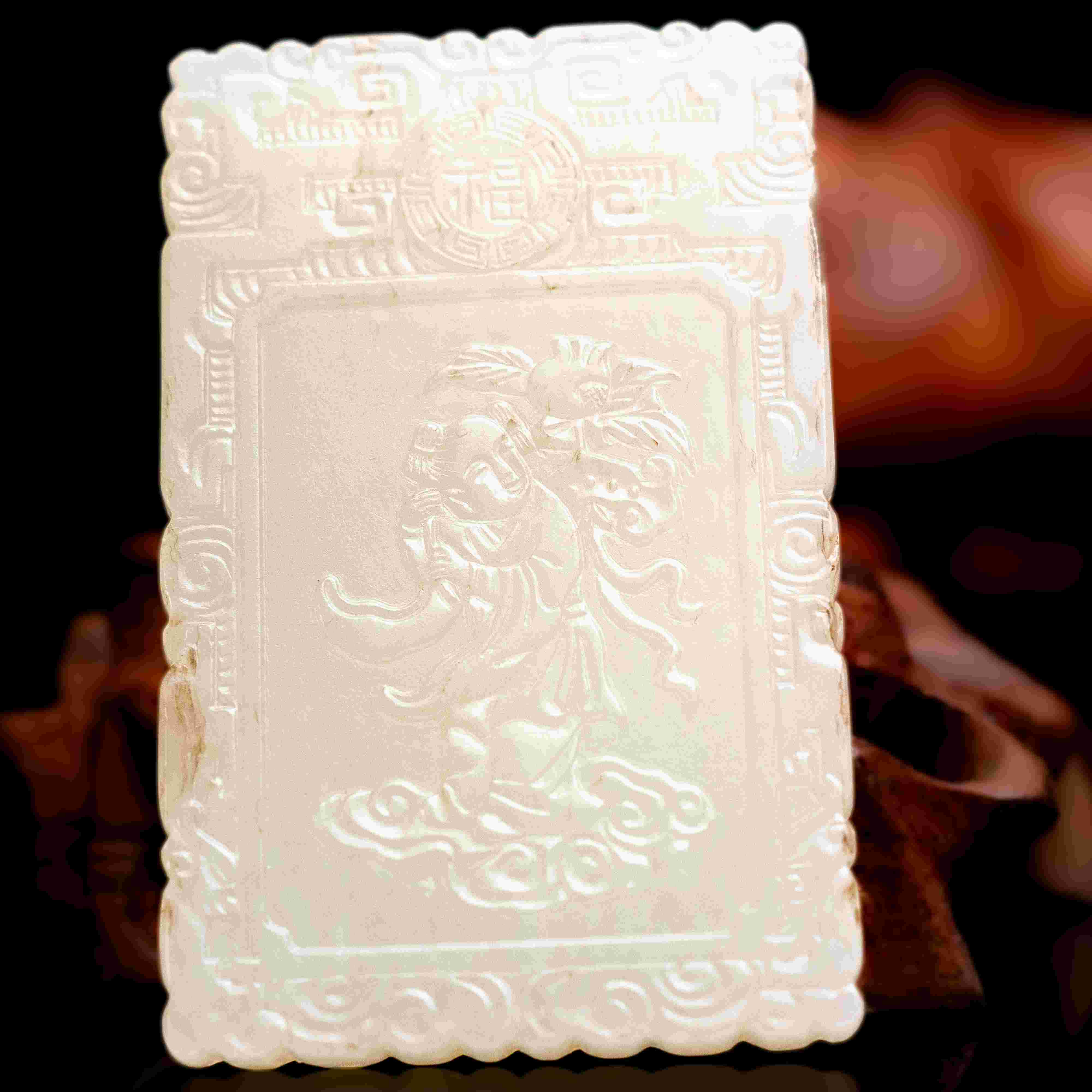 1231清代和田玉童子献瑞诗文牌638