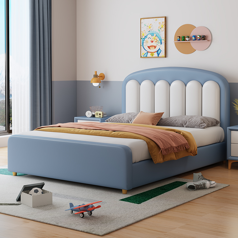 儿童床女孩公主床1.2米男孩1.5米单人现代简约实木软包储物皮艺床