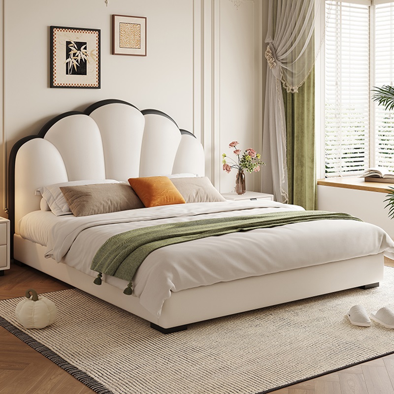 儿童床法式奶油风真皮床网红床花瓣床简约卧室床悬浮床女孩公主床