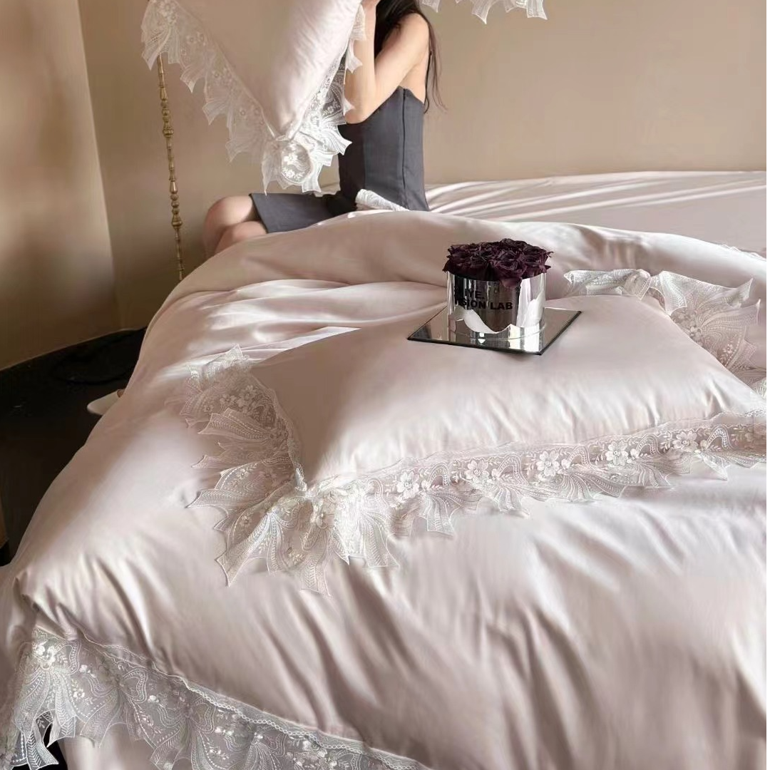 2025【艾米】超柔天丝棉四件套轻奢定制蕾丝花边工艺双面亲肤丝滑感