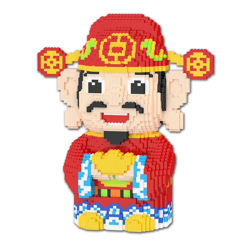 鑫哲财神积木环保拼装串联颗粒客厅娃娃居家摆件益智拼搭拼装礼物
