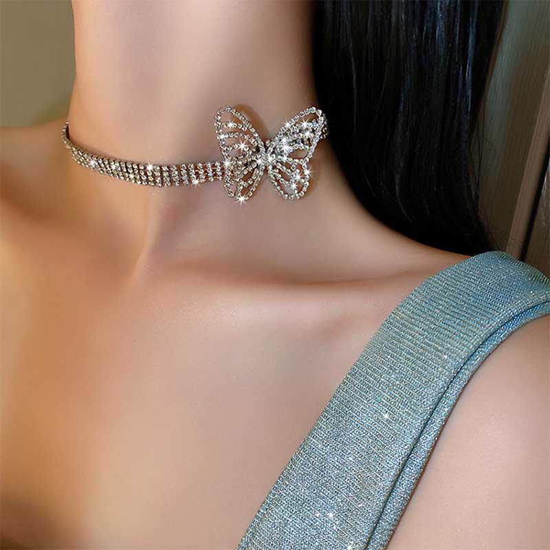 铜合金玻璃项链 高级感蝴蝶ins宽链项链女夏轻奢网红锁骨链颈链潮