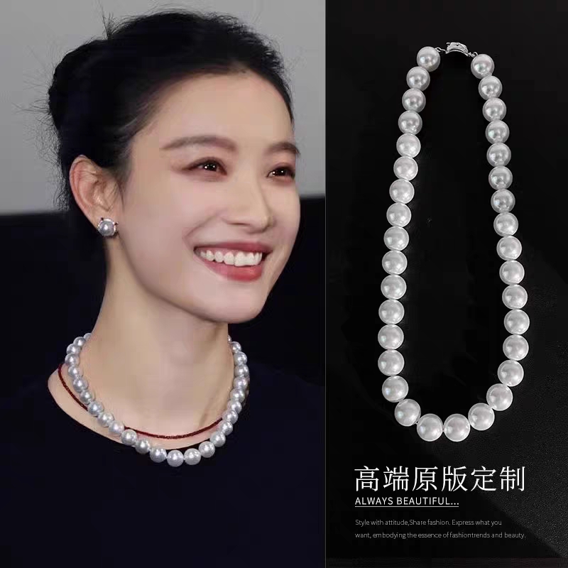 铜合金仿珍珠项链 珠珠项链轻奢小众锁骨链女高级感扣头颈链配饰