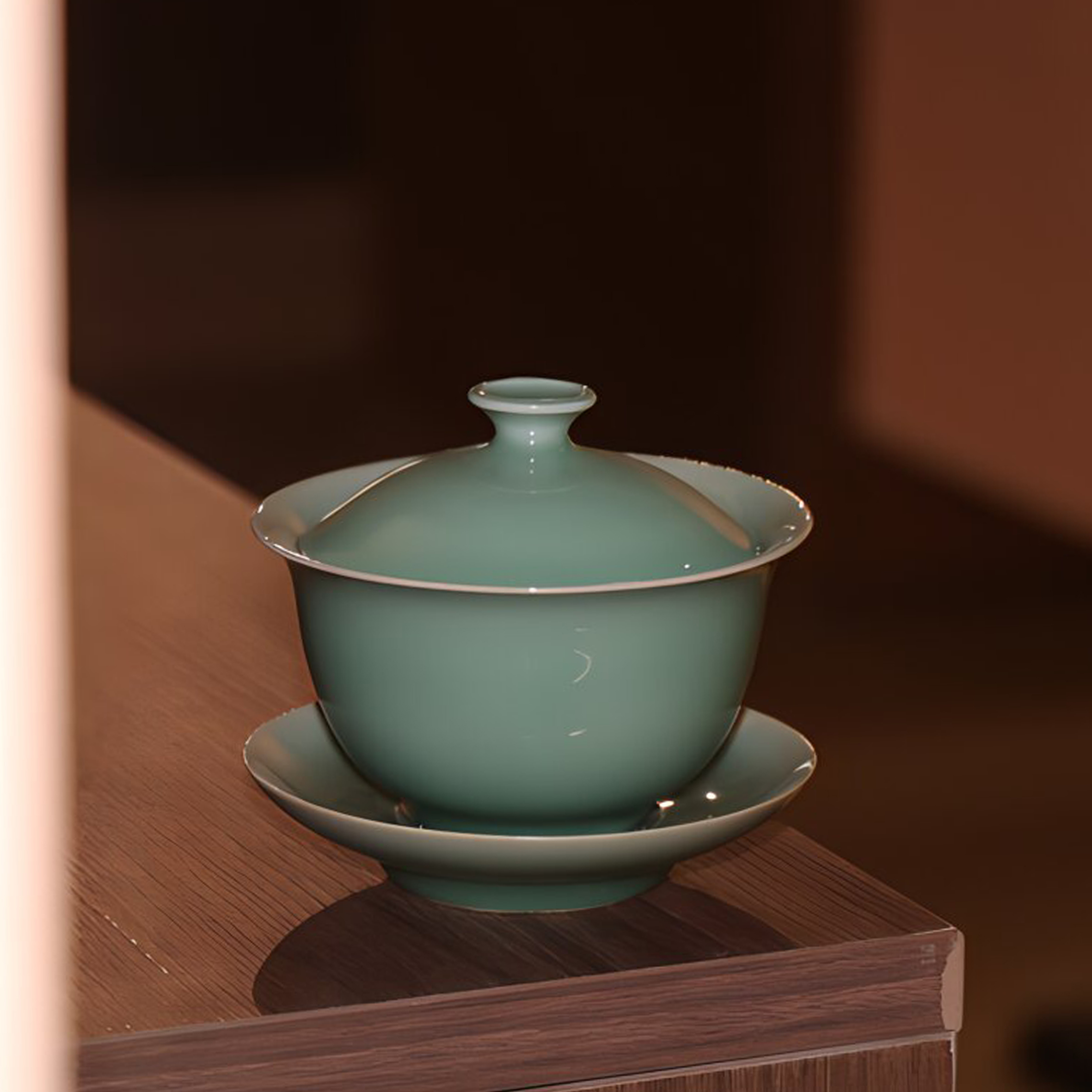 青瓷茶具盖碗套装盖碗茶杯托盘茶盖碗中式带盖瓷盖碗茶道高档