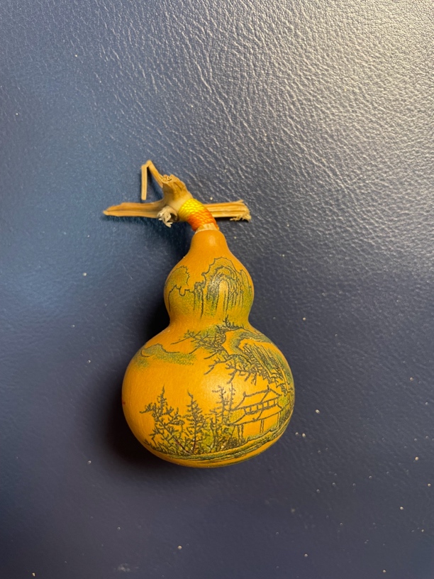 天然小葫芦针刺山水画