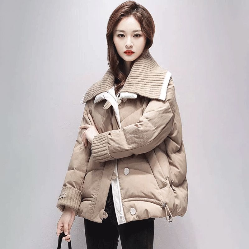 新款2023羽绒服羽绒服女冬季新款宽松针织领拼接高级感复古短款外