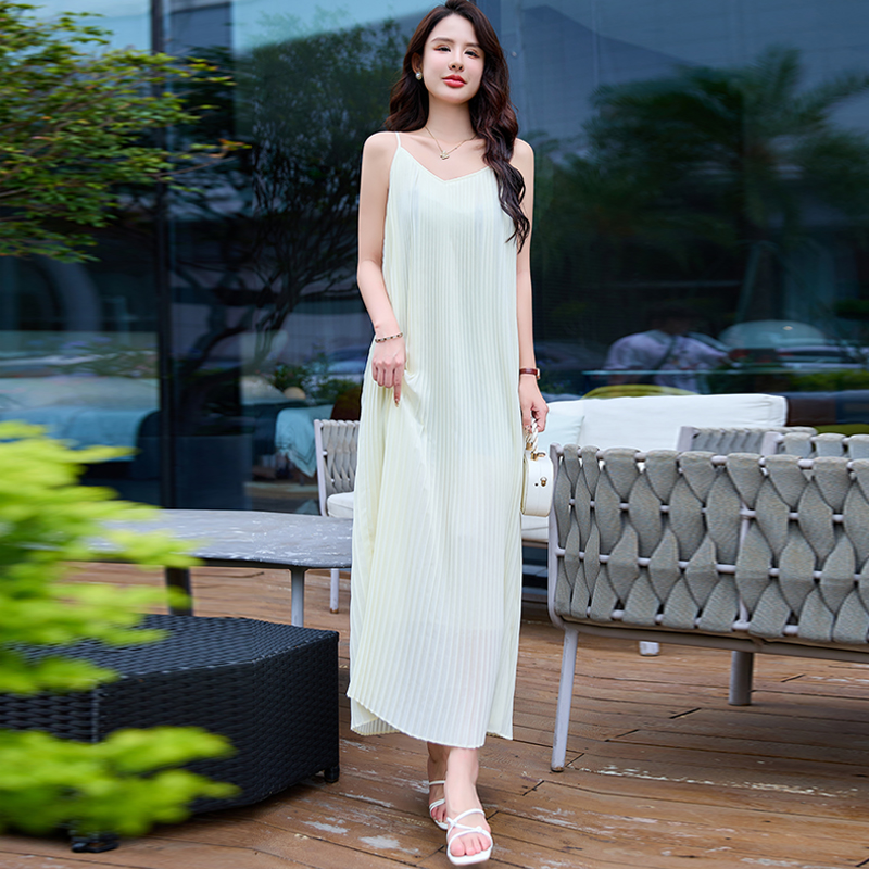 三宅褶衣高奢气质名媛优雅大方女装连衣裙