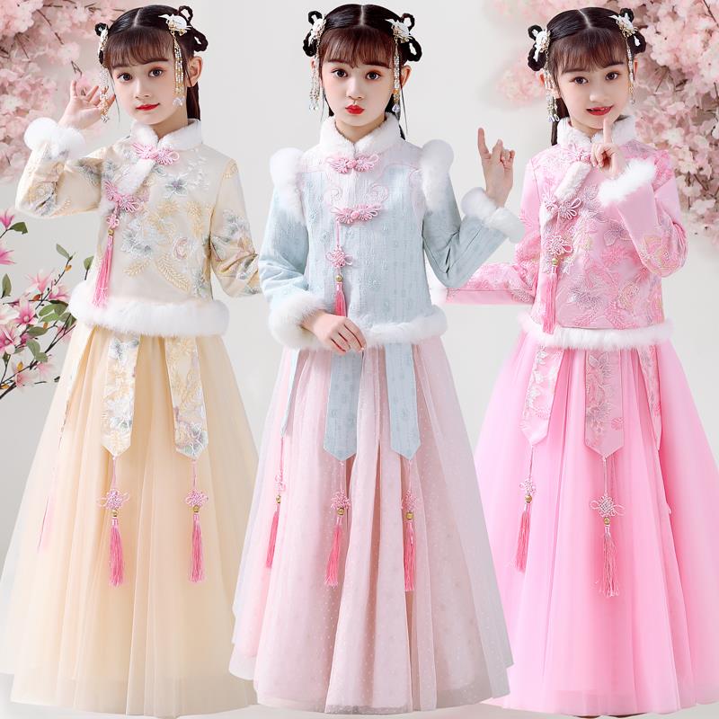 女童汉服冬季洋装加绒秋冬裙子洋派公主裙冬季儿童2023新款冬装