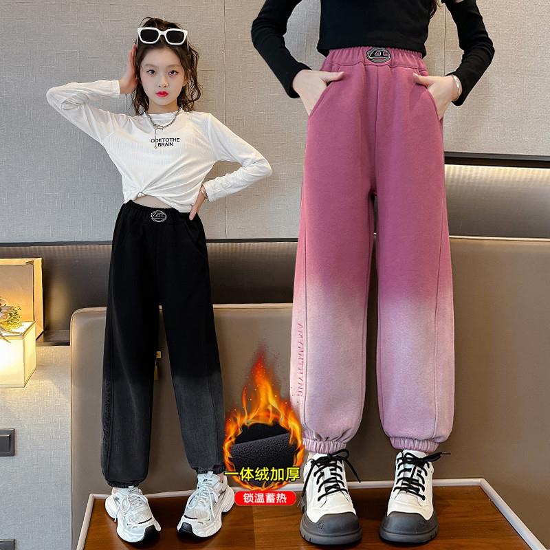 女童卫裤加绒2023冬季新款宽松休闲裤子儿童中大童装秋冬运动长裤