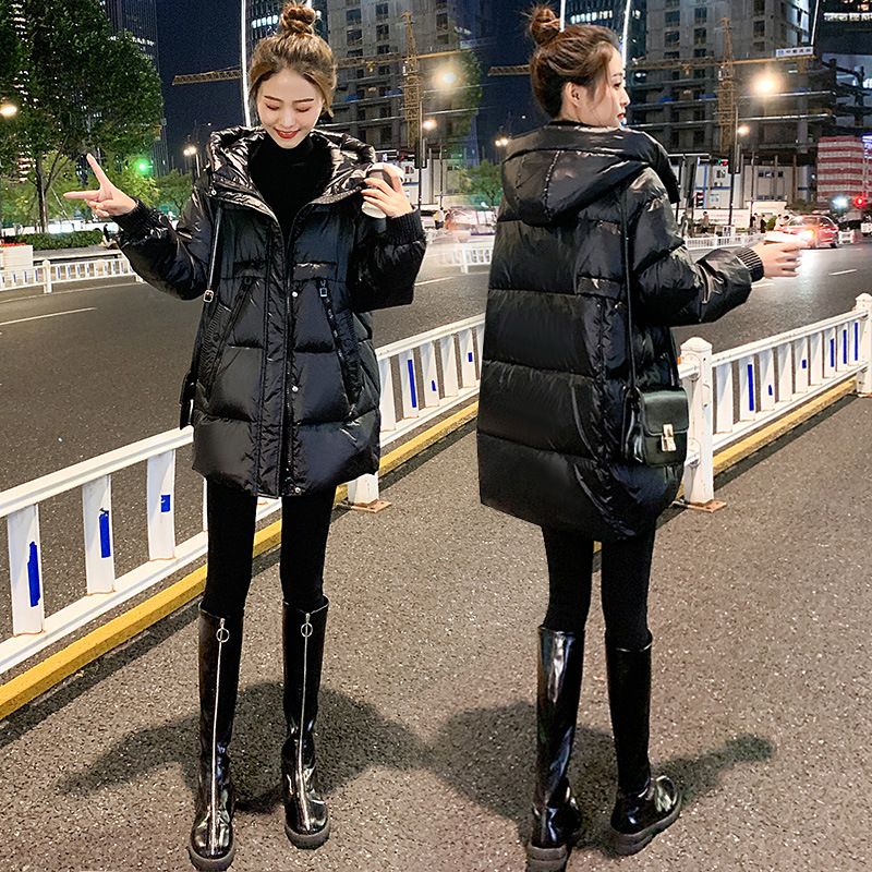 雅鹿大码棉衣女冬中长款200斤显瘦亮面免洗羽绒羽绒服胖韩版棉袄