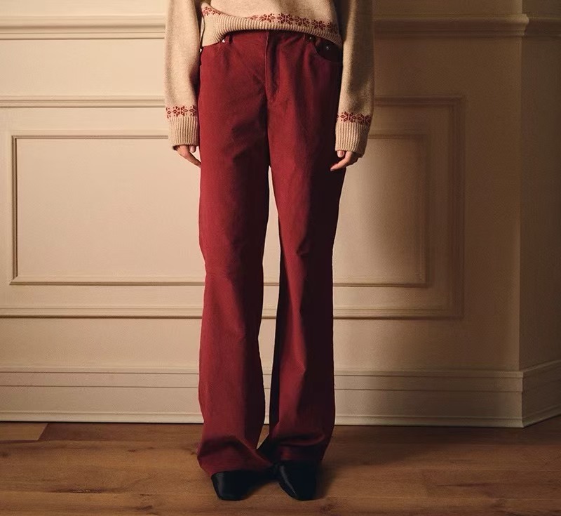 【VIKTORIACHAN】24假日胶囊HD24014RD一粒扣灯芯绒直筒休闲长裤