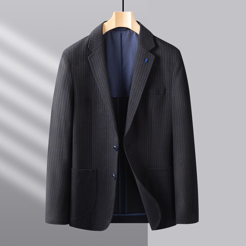 男士春秋休闲西服上衣修身竖条纹商务时尚韩版便西外套青年正装