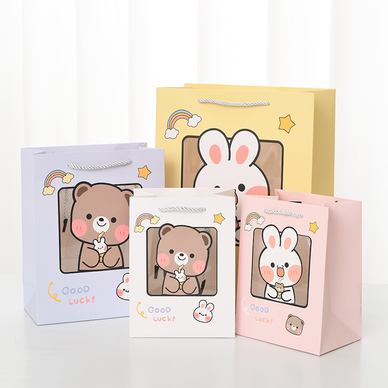 精美卡通开窗手提袋生日礼物包装袋节日回礼袋松弛感礼品袋纸袋子