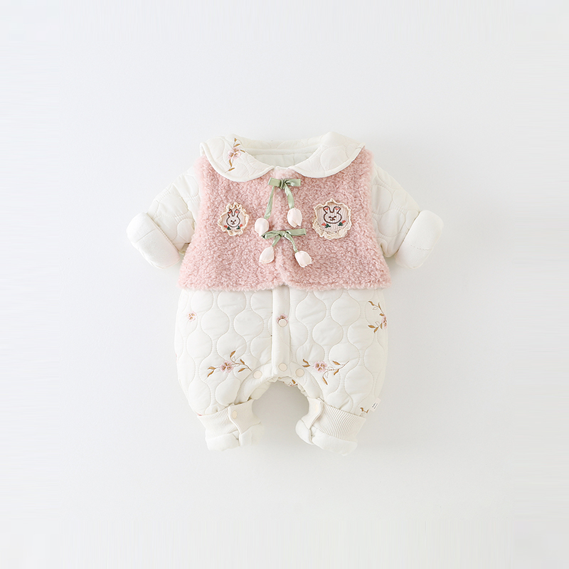 婴儿衣服冬装婴幼儿女宝宝连体衣公主加绒夹棉棉服冬季外出爬服