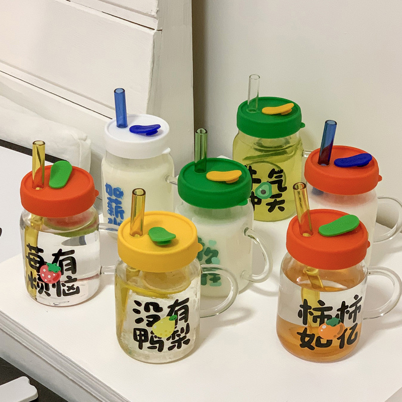 小扬哥推荐】多色可爱高硼硅玻璃杯吸管杯燃烧脂肪办公室耐高温大