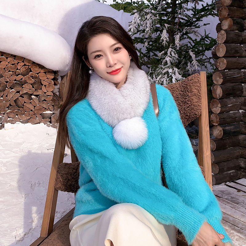 新款冬季大毛球狐狸毛围脖真毛女双面围巾磁铁毛领子皮草时尚百搭