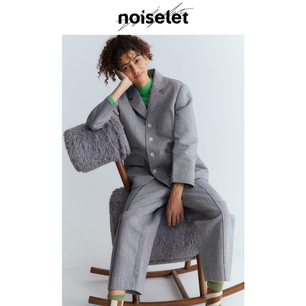 NOISELET灰色简约松针方块西装设计师气质西服外套长袖秋冬 N397