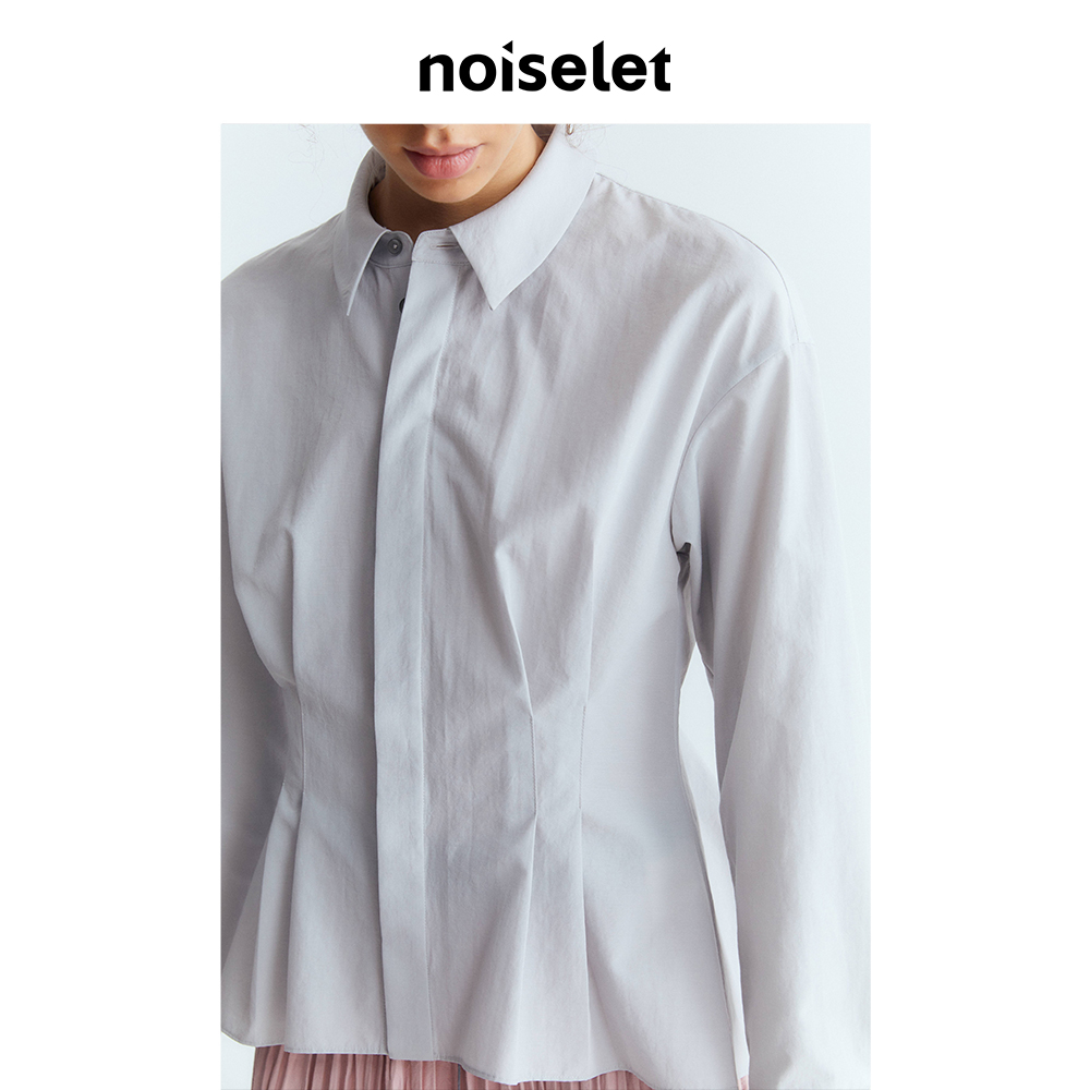 NOISELET收腰叠褶衬衫女纯色气质修身上衣 N364-1-2