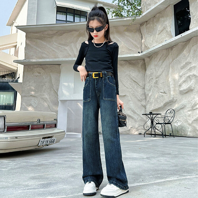 2024新款春秋女童直筒休闲时百搭尚潮流韩版中大童牛仔裤N001