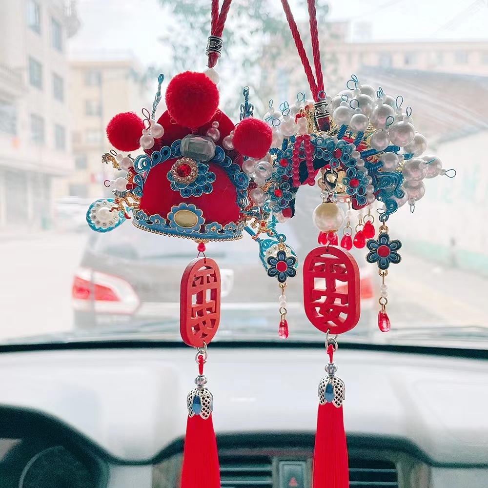 【新品车载国风挂件 车载家用凤冠霞帔 状元帽 手工制作挂件