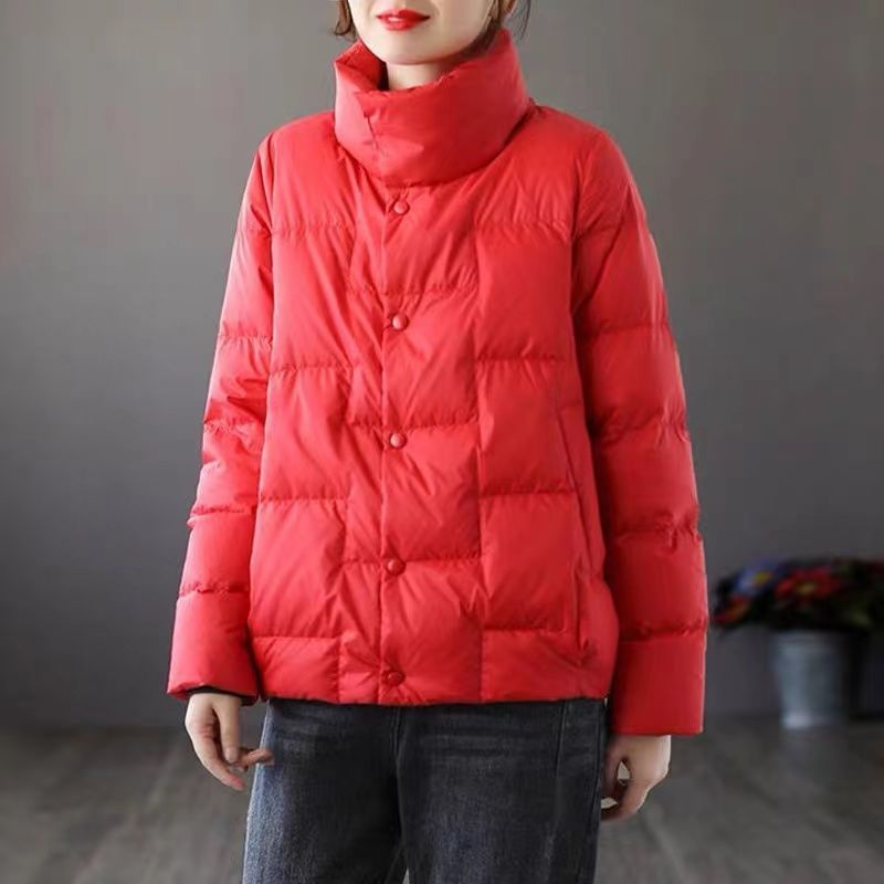 雅鹿2023新款白鸭绒羽绒服女短款冬保暖韩版宽松百搭时尚复古立领